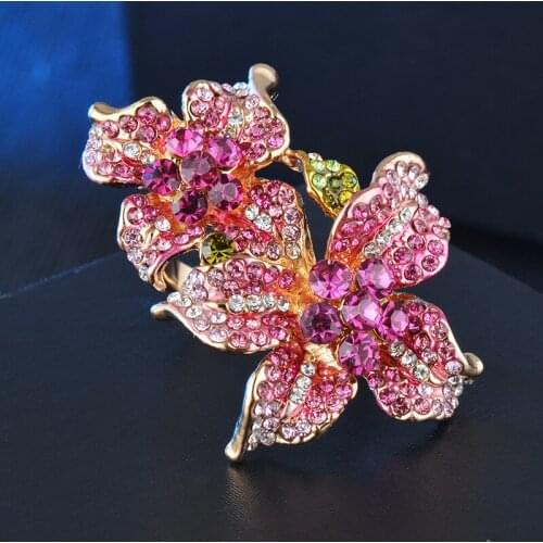 WYJZY Classic exaggerated style pink zircon ring for women fashion party wear ring luxury ladies jewelry