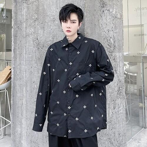 Flower Embroidery Mens Loose Casual Long Sleeve Shirts Tops Male Women Harajuku Streetwear Korean Fashion Hip Hop Dress Shirt