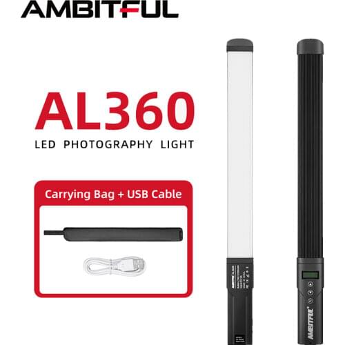 AMBITFUL AL360R Handheld 15W 3000K-6000K RGB Colorful Ice Stick LED Video Light Adjusting Controlled Built-in 3100mAh Battery