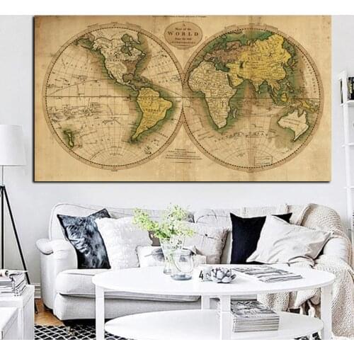 Vintage Earth World Map Canvas Painting Poster Retro Globe Maps Print On Canvas for Office Room Wall Art Picture Cuadros Decor