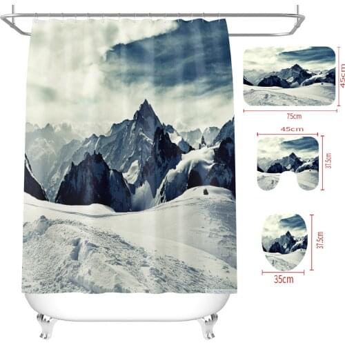 Snow Mountain 3D Print Shower Curtain Non-slip Toilet Mats Waterproof Mildew Proof Bathroom Partition Curtain Home Decoration