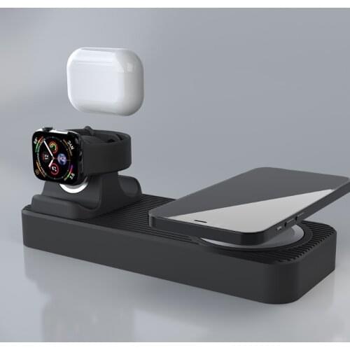 T3LB 3 in 1 Charging Stand, Compatible with Mag-safe Stand Watch Series 6/SE/5/4/3/2 A-irPods Pro and PHONE Series 12/11/Xs