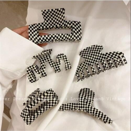 2021 Black White Plaid Grab Clip Large Size Acetate Hair Clip Crab Hair Claws for Women Girl Hair Accessories Ladies Headdress
