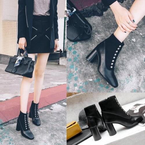 2021 Spring Fashion Motorcycle Boots Women High Heels Casual Shoes Lacing Pointed Toe Shoes Ladies Autumn Boots Black Brown