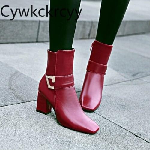 Winter The New fashion Square head Thick heel Martin Womens boots Plus velvet Keep warm High heel Women boots plush size 34-43