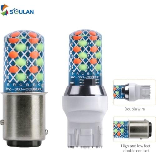 2Pcs High Bright Car RGB Strobe Led T20 7443 Brake Light S25 1157 BAY15D Reverse Lamp Daytime Running Bulb Tail Turn Signal Lamp