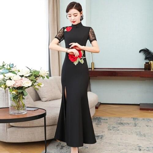 2021 Women Oriental Style Dresses Slim Qipao Long Cheongsam Dress Ancient High Slit Traditional Chinese Dress Qipao 11528