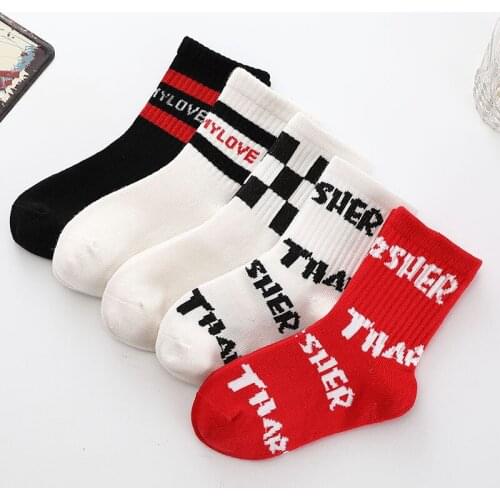5 Pairs/lot Childrens Socks Autumn Winter New Cotton Sports Socks Middle Tube Breathable Sweat Absorbing Socks for Boys Girls