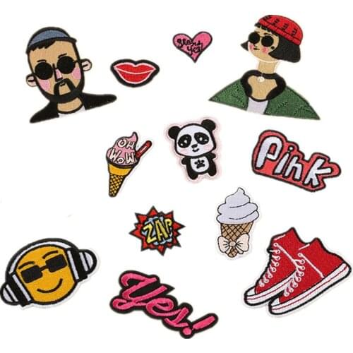 50pcs/lot Embroidery Patches Letters Clothing Decoration Accessories Boy Girl Sports Lip Heart Diy Iron Heat Transfer Applique