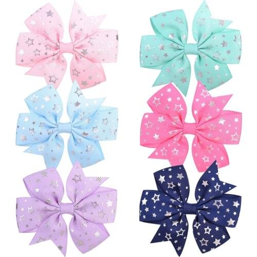 6pcs/lot Fashion Print Grosgrain Ribbon Bowknot Infant Duckbill Clips Cute Handmade Dovetail Bows Hairpins Kids Hair Accessories