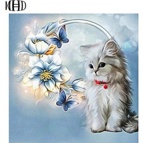 HD Cat Flower 5D diy Diamond Painting 3D Diamond Cross Stitch Full & Round Diamond Embroidery Crystal Decoration Gift