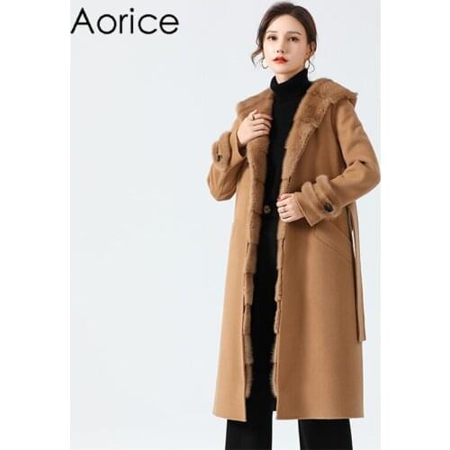Aorice Women Winter Real Mink Fur Parka Coat Jacket 2020 New Female Mink Fur Hood Long Trench Coats Jackets Z20179