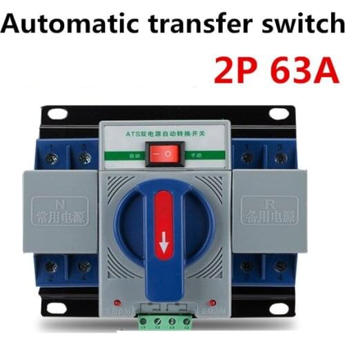 2P 63A 230V MCB type blue color Dual Power Automatic transfer switch ATS Rated frequency Rated voltage 220V /380V Switches