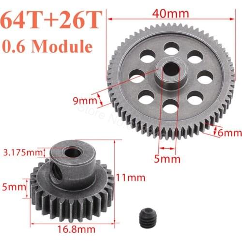 11184 Spur Metal Diff Main Gear 64T 11176 Differential Motor 26T RC Car Replacement Parts for Redcat Tornado EPX HSP 1/10 Buggy