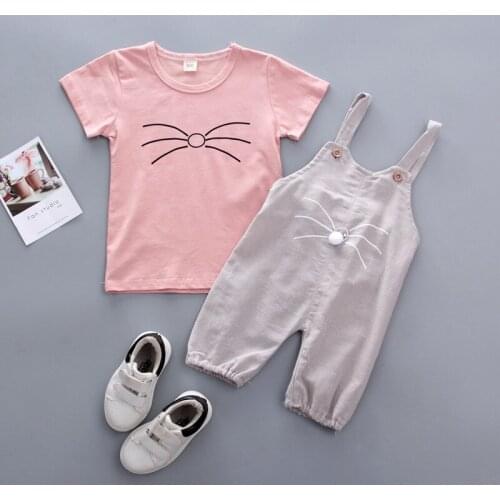 Summer Toddler Infant Clothing Baby Girls Boys Clothes Sets cat T Shirt overalls Shorts Kids New Fashion Children Costume Suits