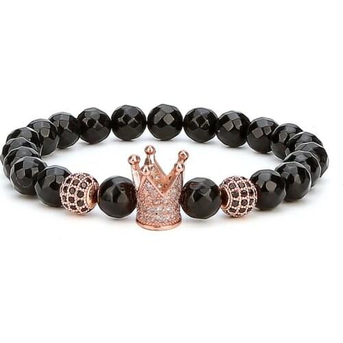 Faceted Black Rose Gold Ball Zircon Crown Bracelet Man Fashion Women Gift For Bracelets