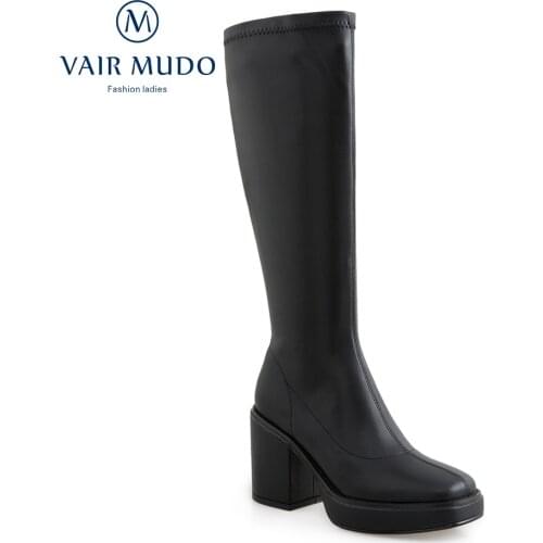 Imported elastic Stretch Fabric Autumn Winter Boots Thick Heel Knee-High White Black Sexy Shoes Women Fashion Platform ZT78L