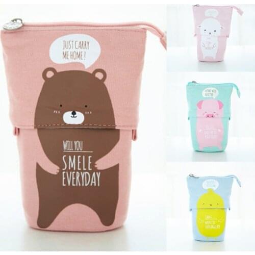 Kawaii stationery organizer stretched canvas box Makeup bag pencil case Fabric with zip for boys girls Kids office supplies new