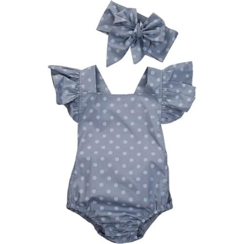 2Pcs Newborn Baby Girls Sleeveless Polka Dot Romper Headband Outfits Clothes