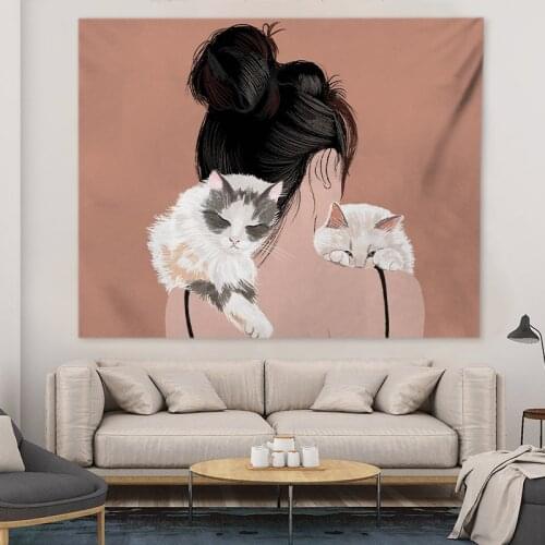 Cat Witchcraft Tapestry Wall Hanging Tapestries Kawaii Divination Occult Home Wall Living Room Bedroom Decor Decoration Mural