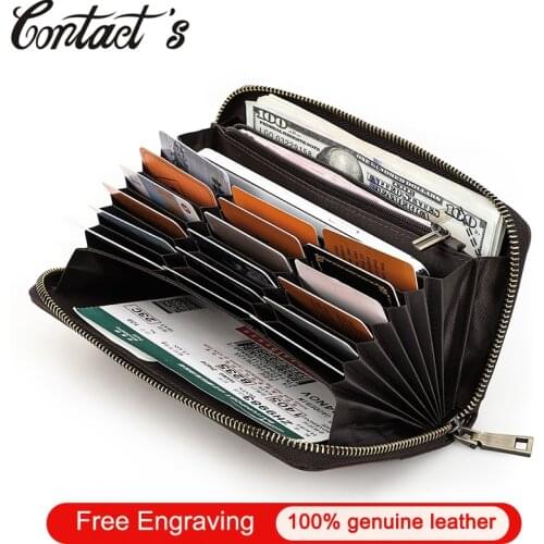 Contacts Free Engraving Long Purse Men Crazy Horse Leather Wallet Large Capacity Clutch Wallets Mens Card Holder Coin Purses