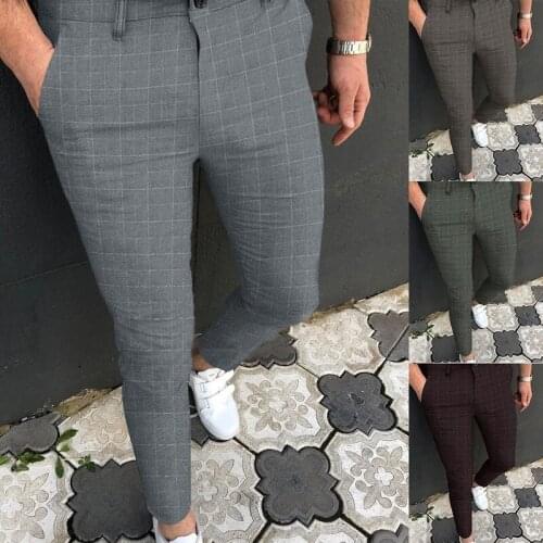 Men Clothing 2021 European American Hot Style Mens Small Plaid Business Casual Pants Fashion Joggers Men Streetwear