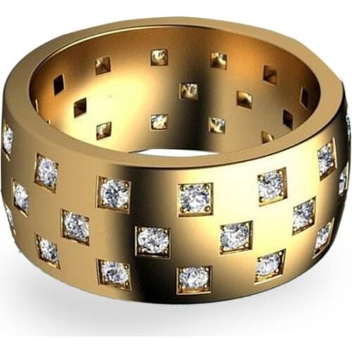 Popular Square Cubic Zirconia Crystal Gold Color Wide Male Alloy Ring For Men Party Jewelry Accessories Size 6-10