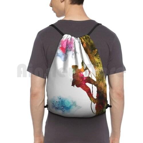 Rock Climbing Extreme Sport Man , Climbing Man , Climber , Watercolor Rock Climbing Outdoor Hiking Backpack Waterproof Camping