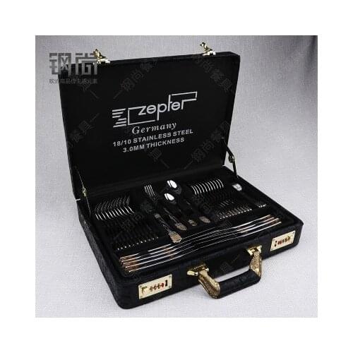 48pcs stainless steel Western steak cutlery set crown gold plated knife and fork spoon Western knife and fork gift box