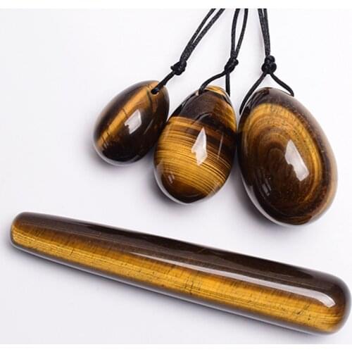 Tiger Eye Stone Yoni Eggs Set Natural Jade Women Vaginal Muscle Tightening Kegel Exercise Massage Jade Eggs Yoni Wand Massager