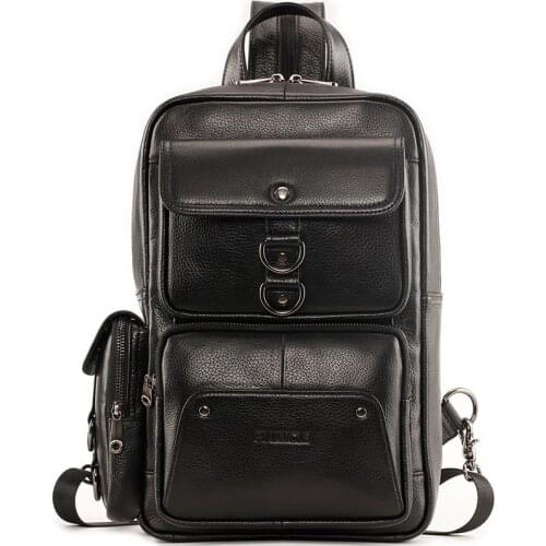 New mens chest bag top layer leather multi-functional Backpack Travel Outdoor messenger bag real cow leather messenger bag