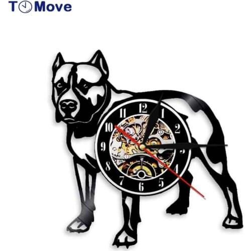 Pitbull Wall Clock Dog Breed Gifts Pitbull Vinyl Record Wall Clock Battery Operated For Living Room Decor LED Light Gift for Mom