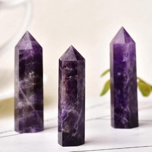 Puple Natural Stones Crystal Point Wand Amethyst Quartz Healing Stone Energy Ore Mineral Crafts Home Decoration 1PC