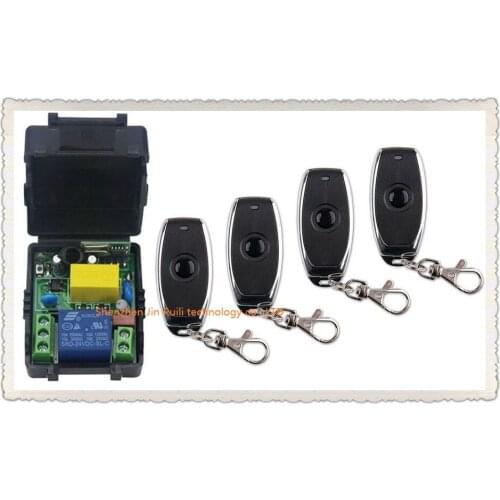 Latest AC 220 V 1CH Wireless Remote Control Switch System 1pcs Receiver + 4pcs one-button metal Remote 315mhz/433mhz for JRL2201