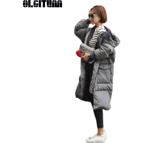 New 2020 Winter Women Fashion Cotton Coat with Big Pocket Loose Long Hooded Thick Parka XS-3XL Female Black Gray Army Green