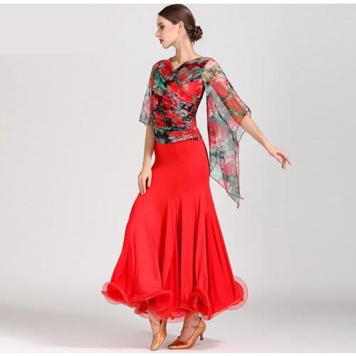 New Red/Green Standard Ballroom Dress Women Waltz Dress Dance Wear Ballroom Dance Dress Modern Dance Costumes Flamenco Dress XXL