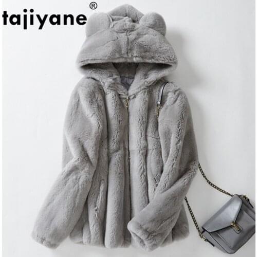 Real Fur Coat Women Clothes 2020 Autumn Winter Rabbit Fur Korean Vintage Streetwear Jacket Hooded Abrigo Mujer PT18203-T ZT2885