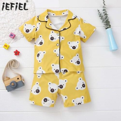Newborn Boys Girls Pajamas Sets Cartoon Casual Short Sleeve Button Down Blouse Tops Shorts Sleepwear Toddler Summer Home Wear