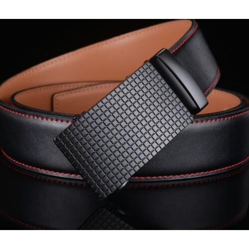 Plyesxale 2020 Mens Belts Luxury Brand Cowskin Genuine Leather Belts Men High Quality Black Plaid Automatic Buckle For Men G2