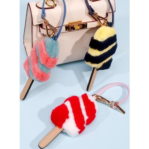 Ice Cream natural Rex Rabbit Fur Ice Cream Hanging Charm Bags Pendant Bag Accessories Plush