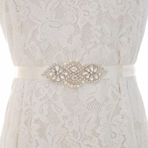 SESTHFAR Crystal Bridal Belt Silver Handmade Rhinestones Wedding Belt Diamond Wedding Sash For Bridal Accessories