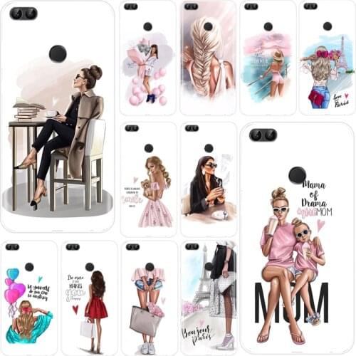 Christmas Princess Girl Female boss coffee Cover TPU Phone Case For Huawei P9 P10 P20 PLUS P8 P9 P10 P20 P30 lite P20 P30 PRO