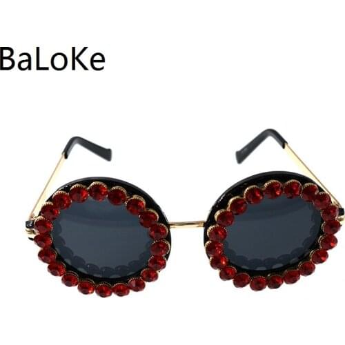 Round Sunglasses Crystal Red Sunglasses For Women Big Frame Fashion Brand Designer Eyewear Shades for Women Party&Birthday Gifts