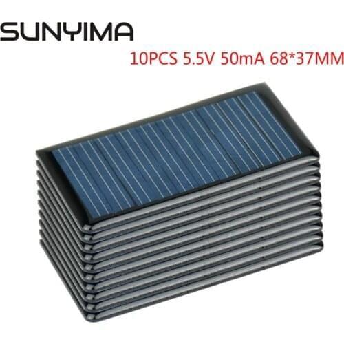 SUNYIMA 10Pcs 5.5V 50mA Solar Panel Polycrystalline 68*37MM Mini Sunpower Solar System DIY for Battery Cell Phone Charger