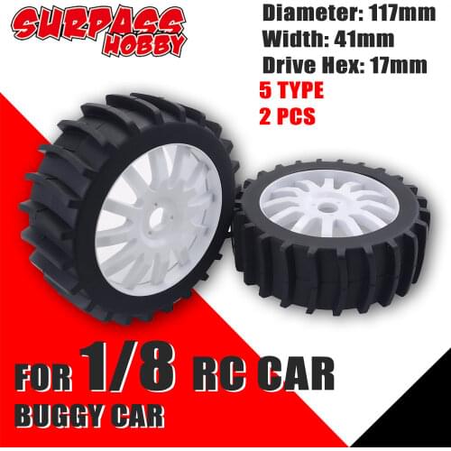SURPASS HOBBY 2PCS 117mm Wheel Tires Rubber Rocks Tyres for 1/8 Off-Road Car VRX HPI Kyosho HSP Carson Buggy Redcat Team Losi