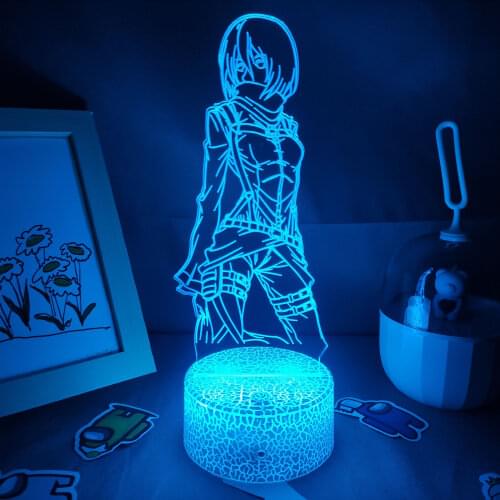 Attack on Titan Anime Figure Mikasa Ackerman 3D Led Night Lights Cool Gift For Friend RGB Lava Lamp Manga Bedroom Bedside Decor