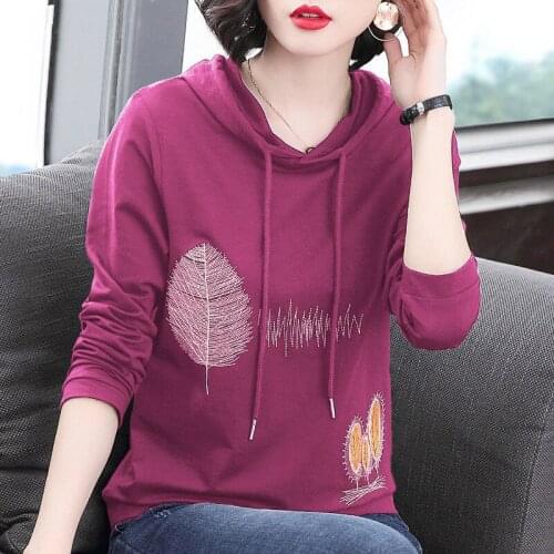 Spring Autumn Style Womens Cotton Hoodies Embroidery Long Sleeve Printed Korean Loose Sweatshirt AA4043