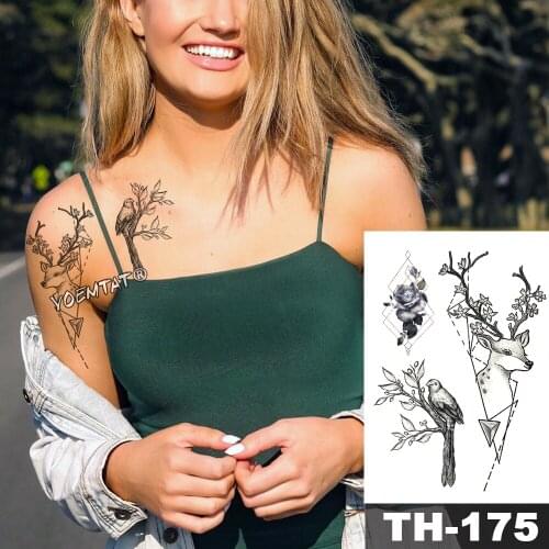 Waterproof Temporary Tattoo Sticker Sika Deer Bird Pattern Tatoo translated tatto Desert Rose body art fake arm tattoo For Women