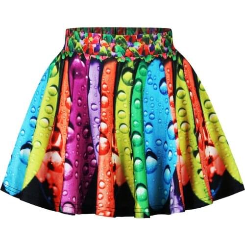 Girls Elastic Waist 3D Digital Print Multi-Color Water Drop Casual Fashion Red Summer Ball Gown Skirts Big Girls Summer Skirts