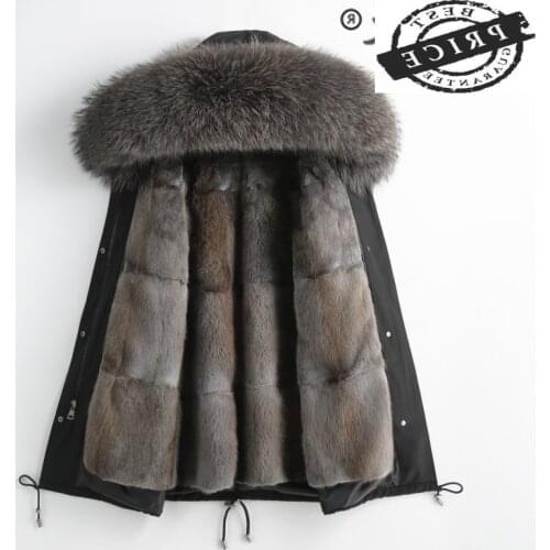 Natural Raccoon Fur Hooded Woman Parkas Real Mink Fur Coat Female Jacket Winter Women Clothes 2021 Warm Manteau Femme 210
